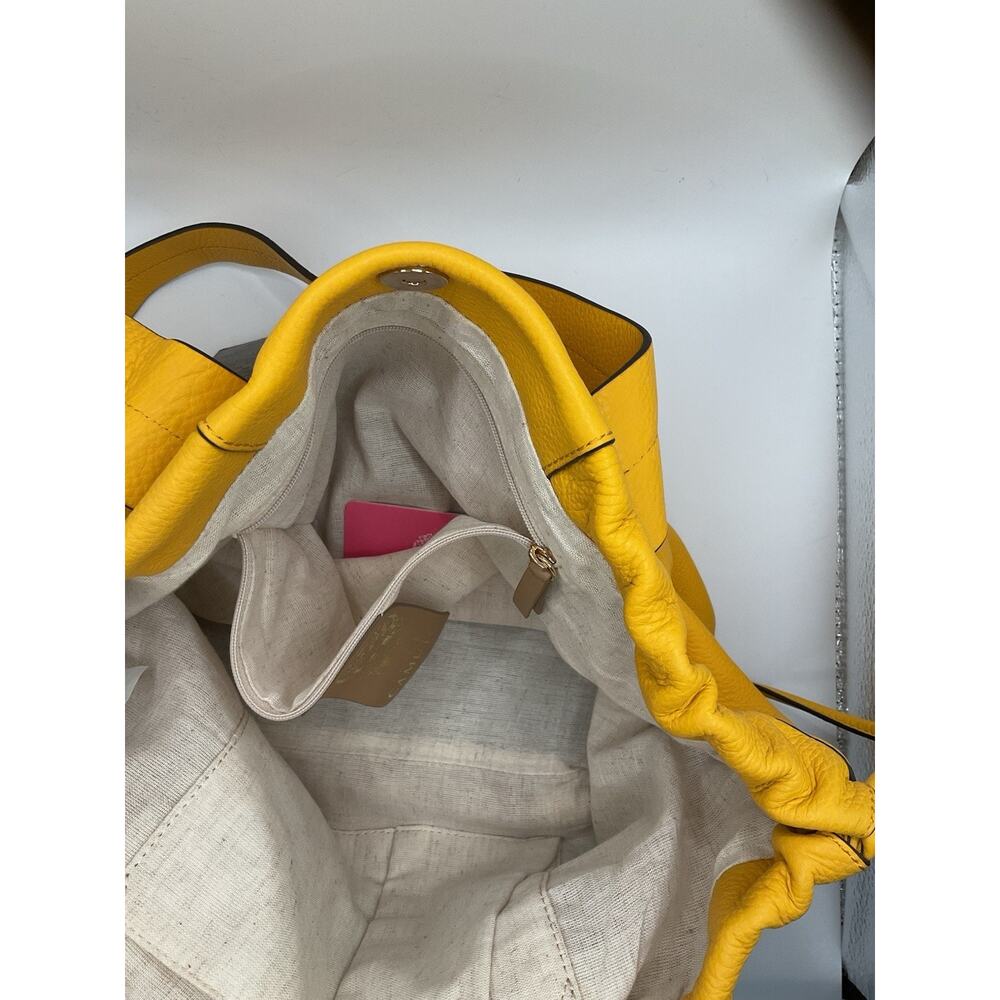 Vince Camuto Yellow Pebbled Satchel Top Handle Detachable Strap Drawstring Zip - Picture 5 of 6